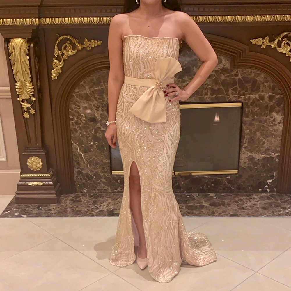 Gold Glitter Evening Gown